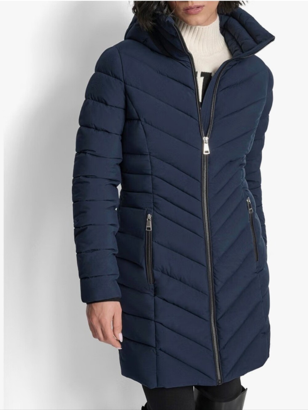 Dkny Long Puffer Jacket Size Medium Blue New With Tags